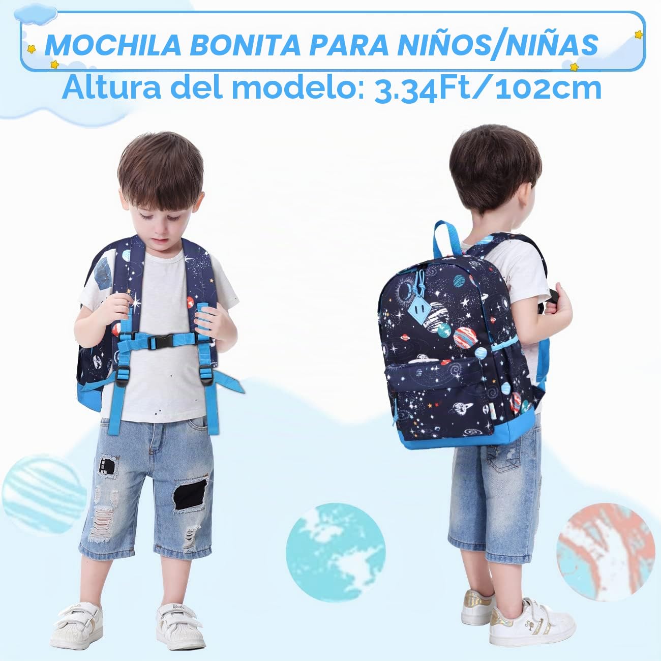 VASCHY Mochila Niña,Mochila Infantil 4-6 Años para Escolar Ajustar Carpeta A4 con Bolsillos Laterales y Correa en Pecho