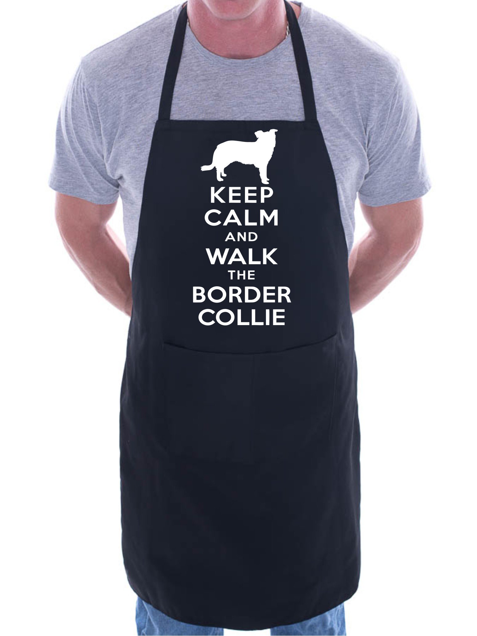 Print4u Men's Black Keep Calm Walk The Border Collie Dog Lover Bbq Cooking Novelty Apron