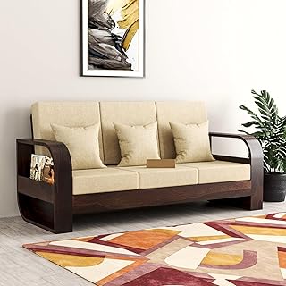 Sheesham Wood 3 Seater Sofa for Living Room Bedroom Hall Home Office Wooden 3 Seater Sofa Furniture (Walnut Finish) 3-Person Sofa