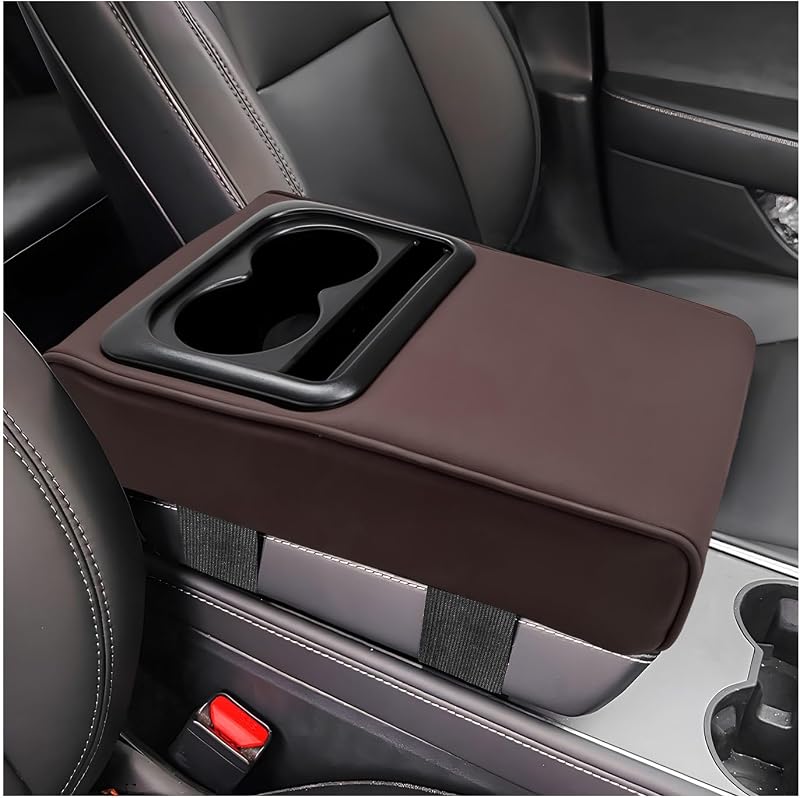 Almofada para Apoio de Braço do Console Central Suvnie com Porta-Copos e Suporte para Celular – Coffee