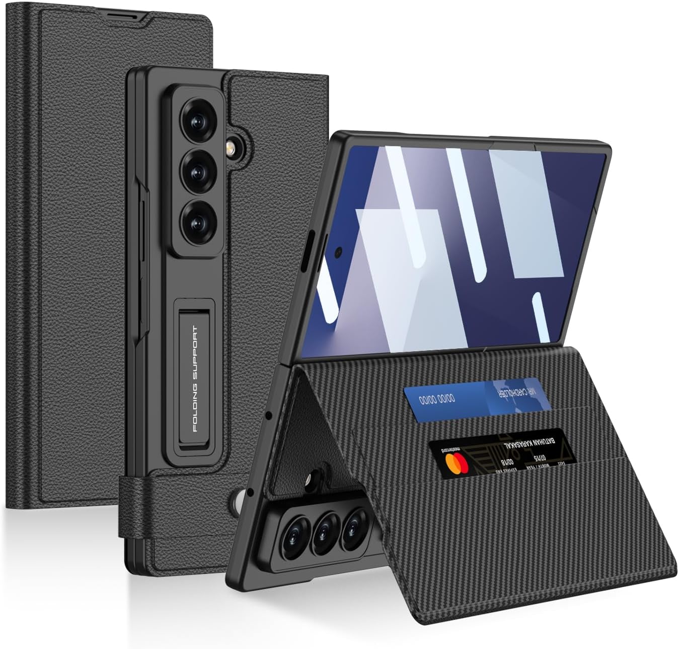 for Samsung Galaxy Z Fold 7 Wallet Case with Two Card Slots Magnetic Closure Wallet Kickstand Stylish Full Body Protective Case for Galaxy Fold 7 Black