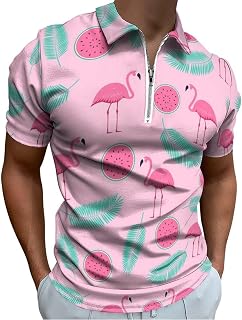 Watermelon Palm Leaf Flamingos Men's Golf Polo-Shirt Summer Short Sleeve T-Shirt Quick Dry Muscle Tees