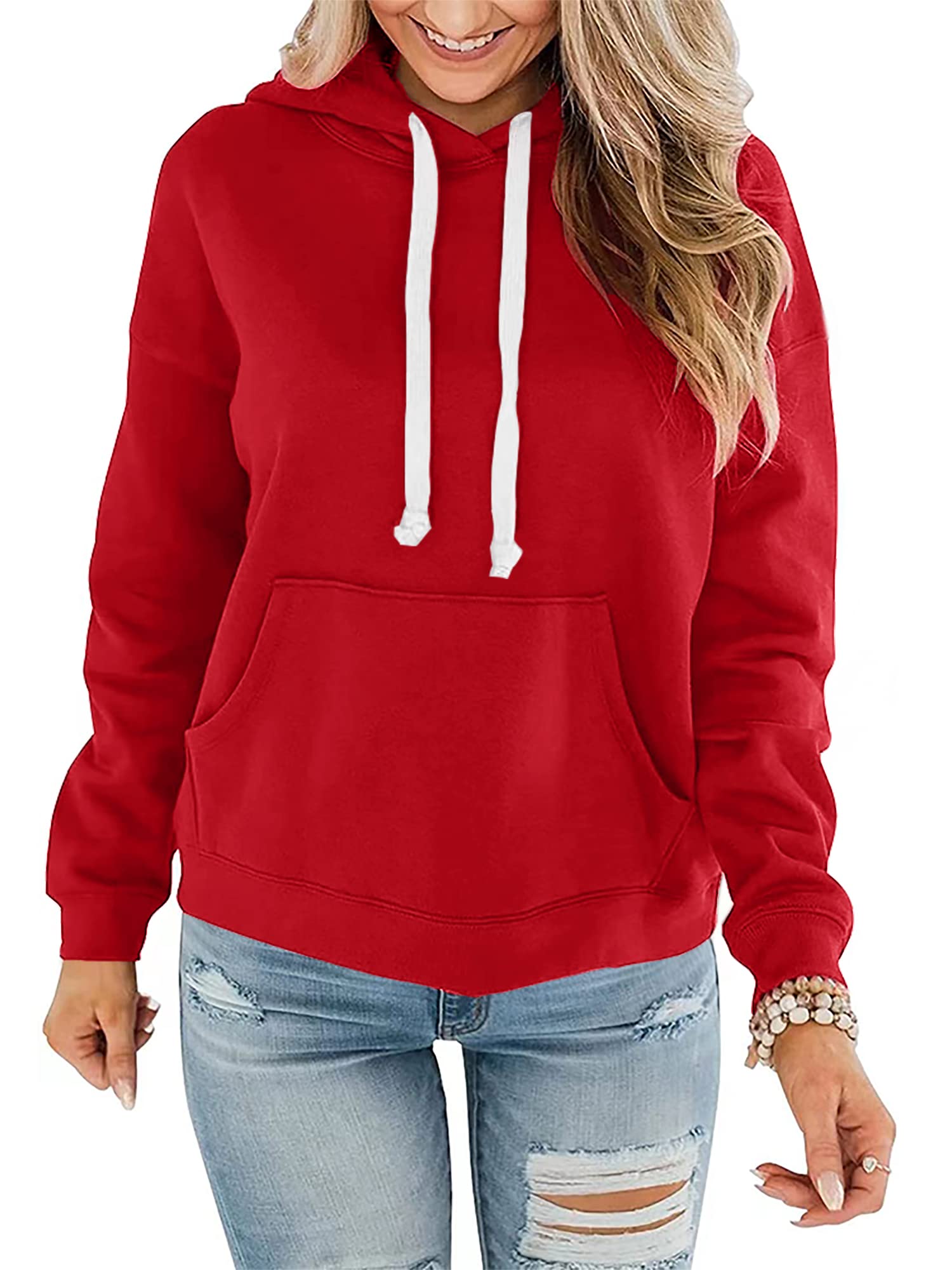 Women Hoodies Pullover Casual Loose Fit Long Sleeve Sweatshirt with Pockets