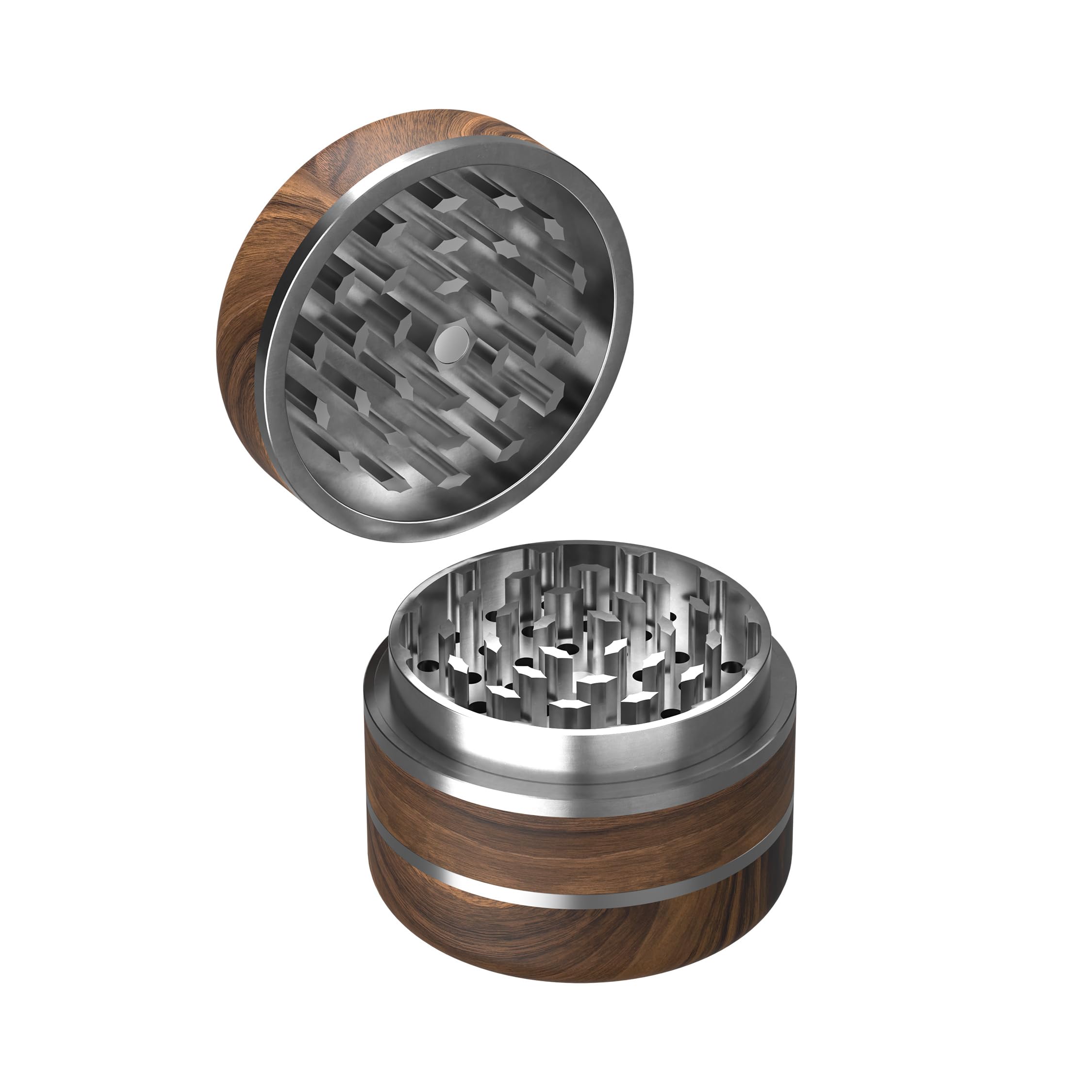 Bloomint Walnussholz Grinder Edelstahl 63 mm, 3‑teilig – Handgefertigt, Edelstahl Grinder für Kräuter, Gewürze und Herb