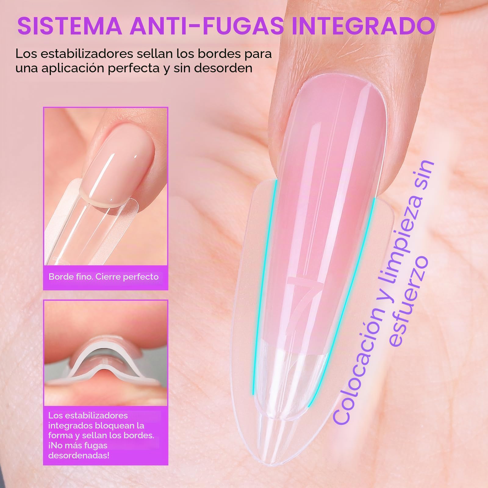 Gelike ec Formas de uñas profesionales dobles para gel constructor: diseño sándwich formas de uñas 240 piezas 15 tamaños – para extensiones de gel impecables – Fácil para bricolaje y salón
