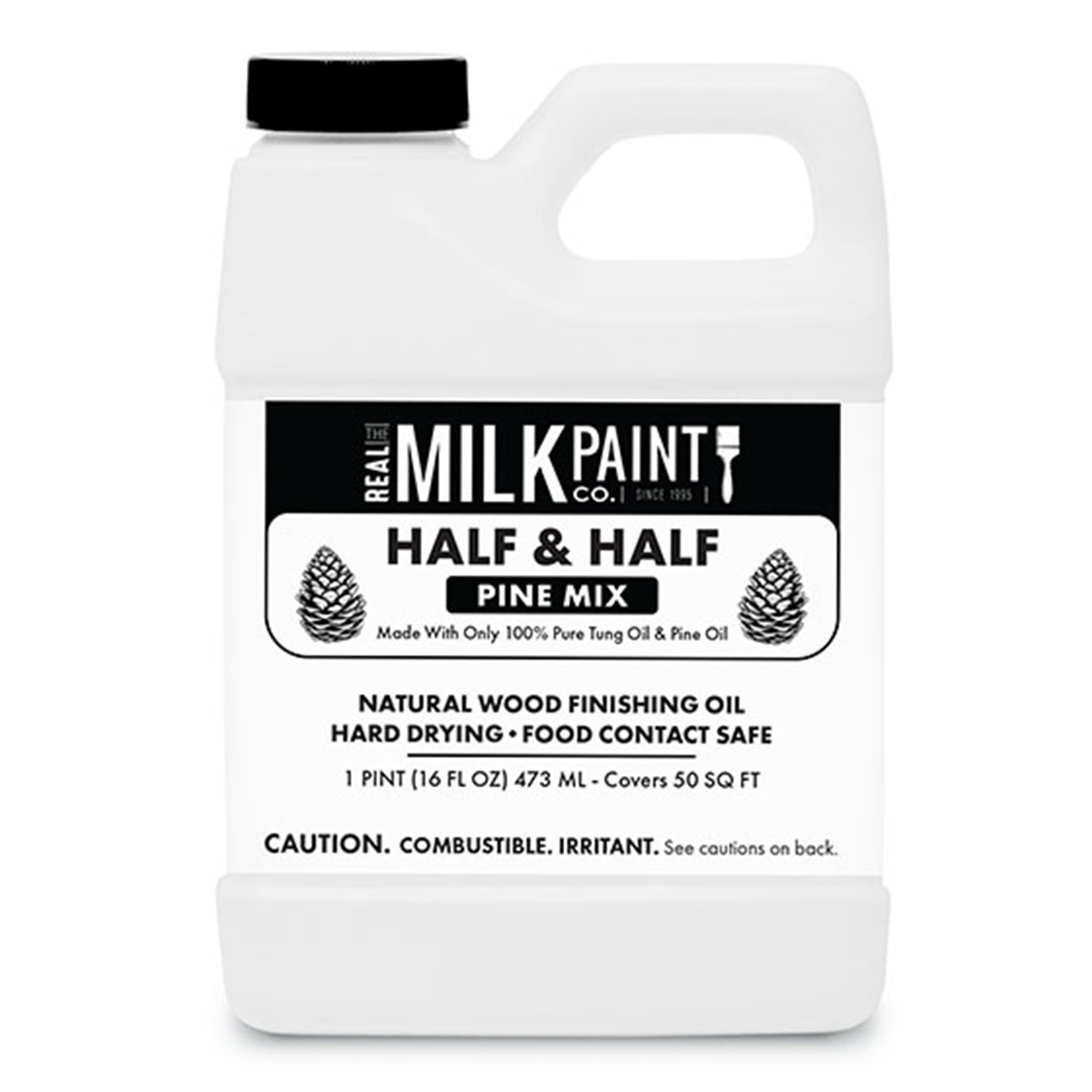Real Milk Paint, Half and Half, Pure Tung Oil with Pine for Wood Finishing, Cutting Boards, Butcher Blocks, Clay, Stone, and Slate, 16 oz.