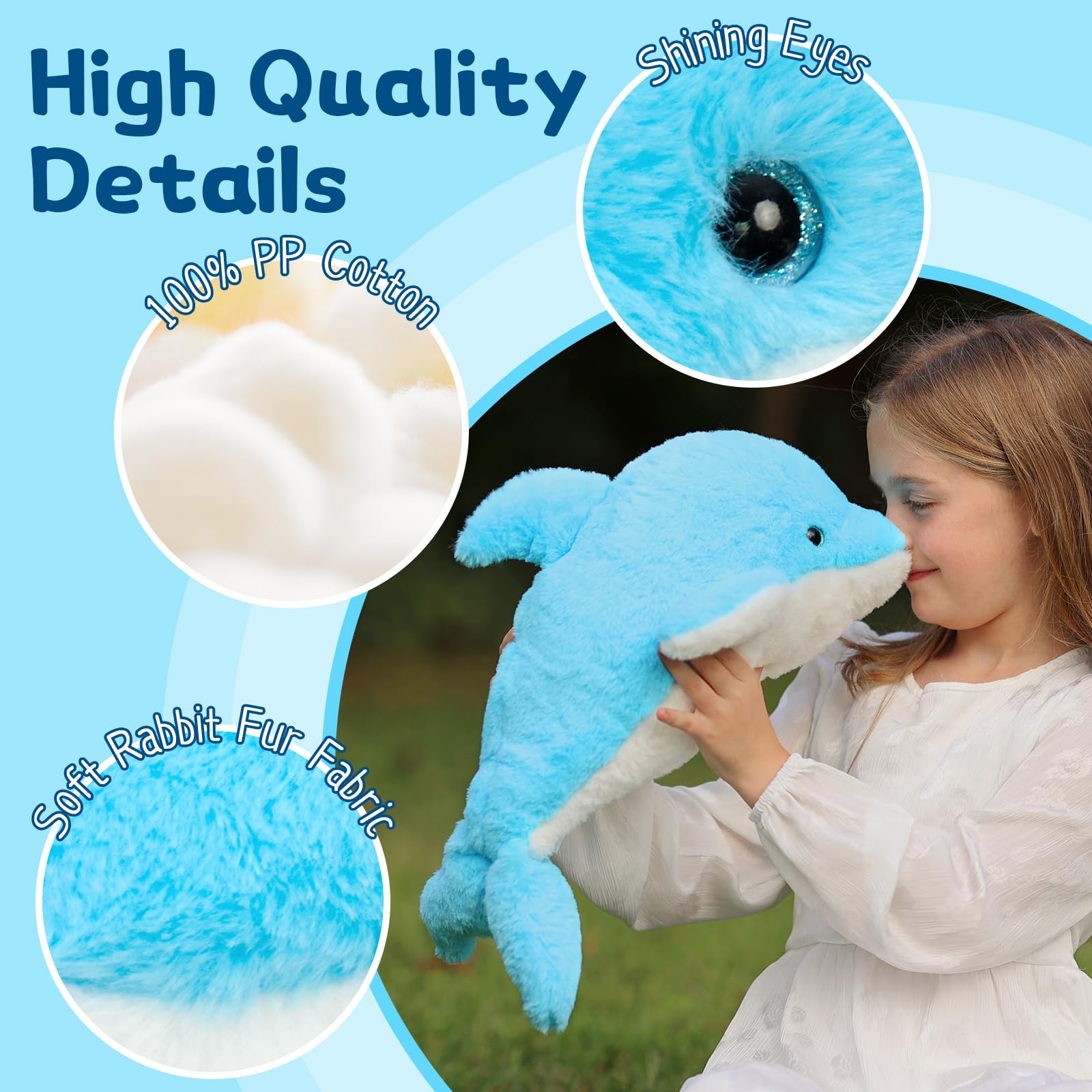 MorisMos 5 stücke Delphin Plüschtier groß Set, 52cm riesen blau süßes kuschel Delfin Kuscheltier XXL mit 4 Babys im Bauch, Blauer Fisch Dolphin Freund Geburtstag Weihnachten Geschenk für Kinder - 5