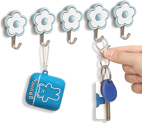 Ristpal Paquete de 5 ganchos para colgar en la pared, cocina, baño, techo u oficina, color azul