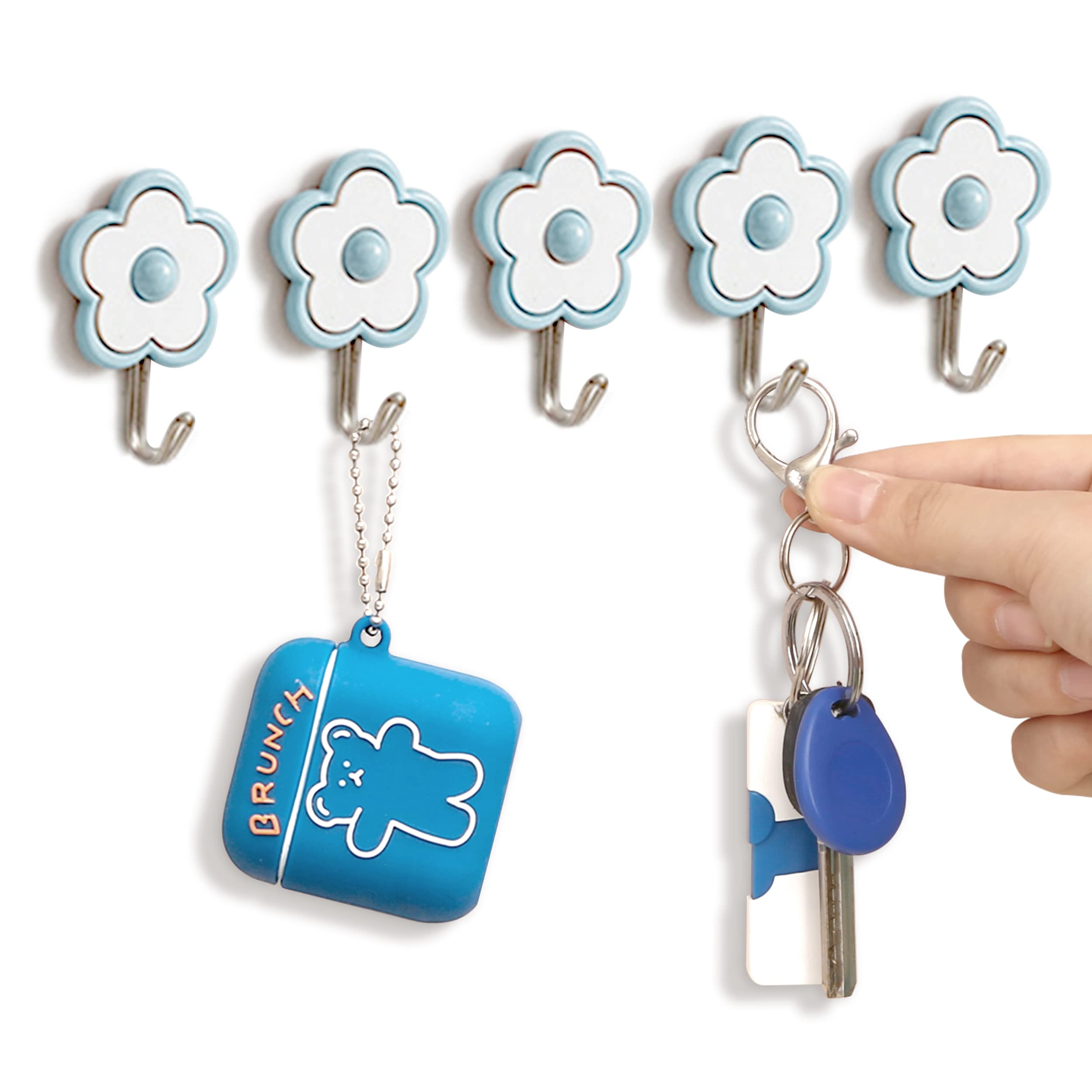 Ristpal [5 Pack] Cute Floret Utility Hooks Heavy Duty Up to 5 Pounds, Waterproof and Oil Proof. Hanging Key. Stick On Wall Kitchen Bathroom Ceiling Or