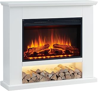 FLAMME 39" Beadell Electric Fireplace Suite White Colour Includes 2000w Heater with Glass Fronted Flame Effect, Remote Control