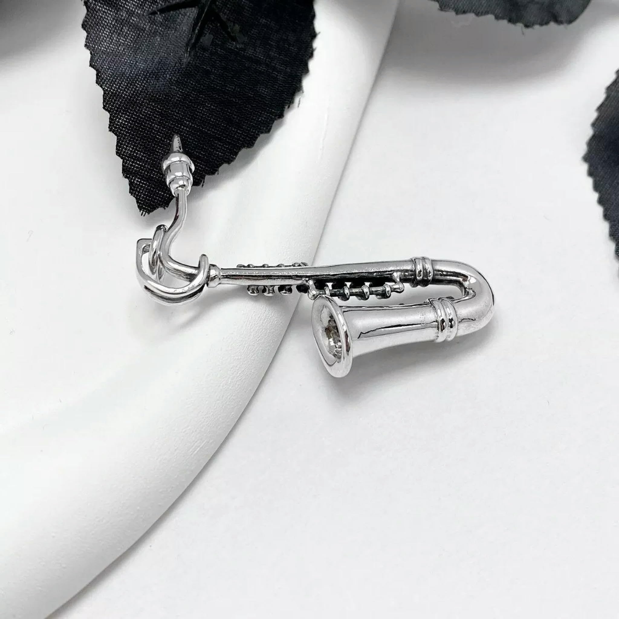 Collana con Ciondolo a Forma di Sassofono in Argento 925, Ciondolo Punk Hip Hop