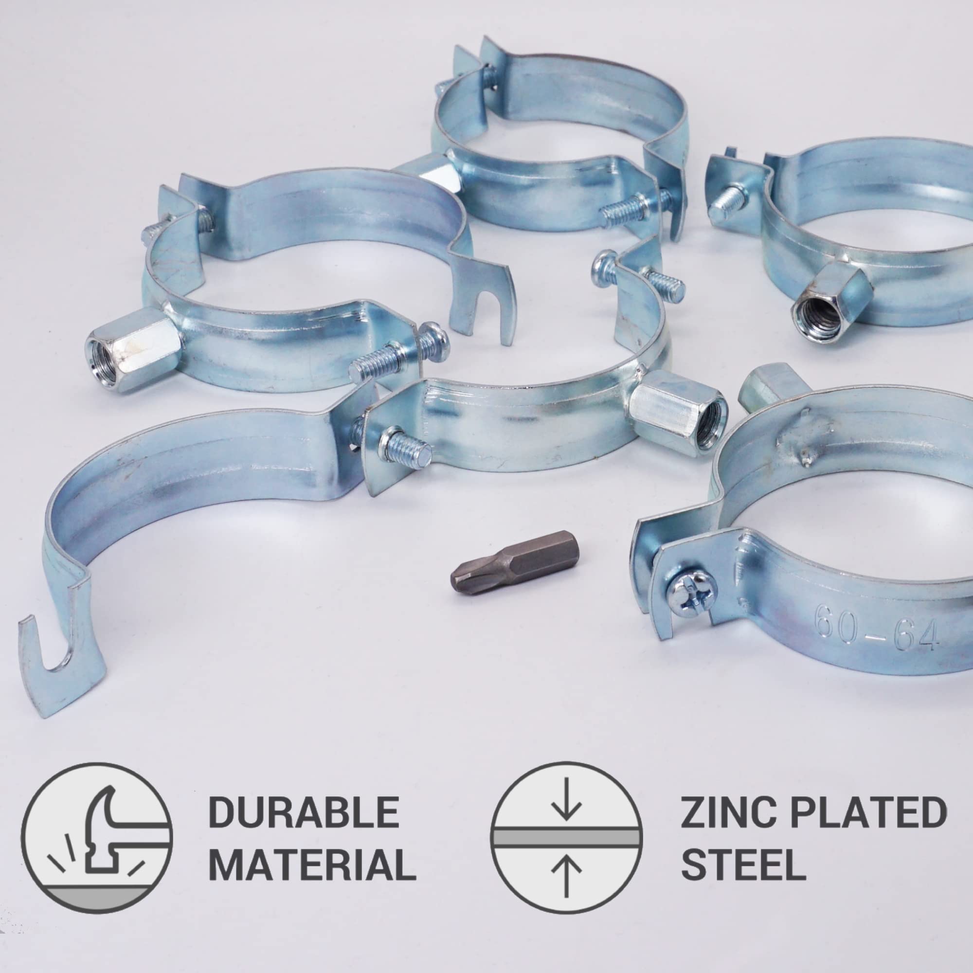 SKIR'CO (4 pcs) Pipe Brackets for 60-64 mm Pipes, Pipe Clamps, Pipe Supports for Wall and Ceiling Mounting - Image 3