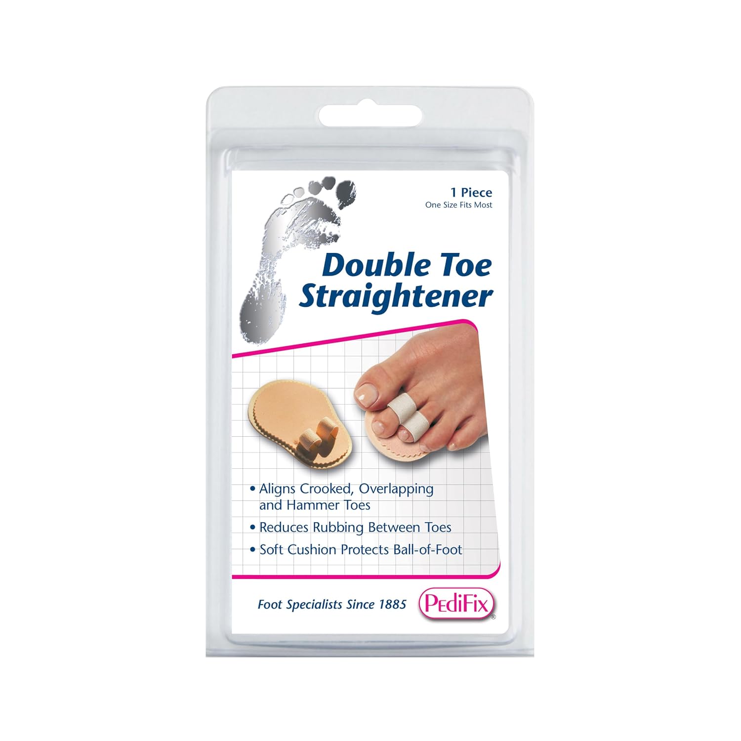 Pedifix Double-Toe Straightener – Gentle Toe Alignment Support for Hammer Toes, Crooked or Overlapping Toes – One Size Fits Most