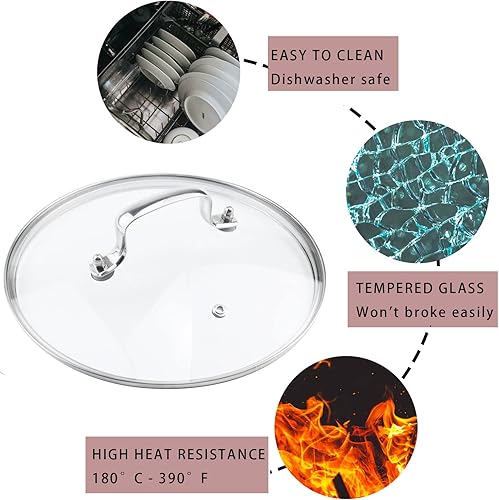 Miniatura 4 de Tighall Tapa de vidrio templado de 8 pulgadas con orificio de ventilación de vapor, olla universal de repuesto con asa de soporte, borde de acero