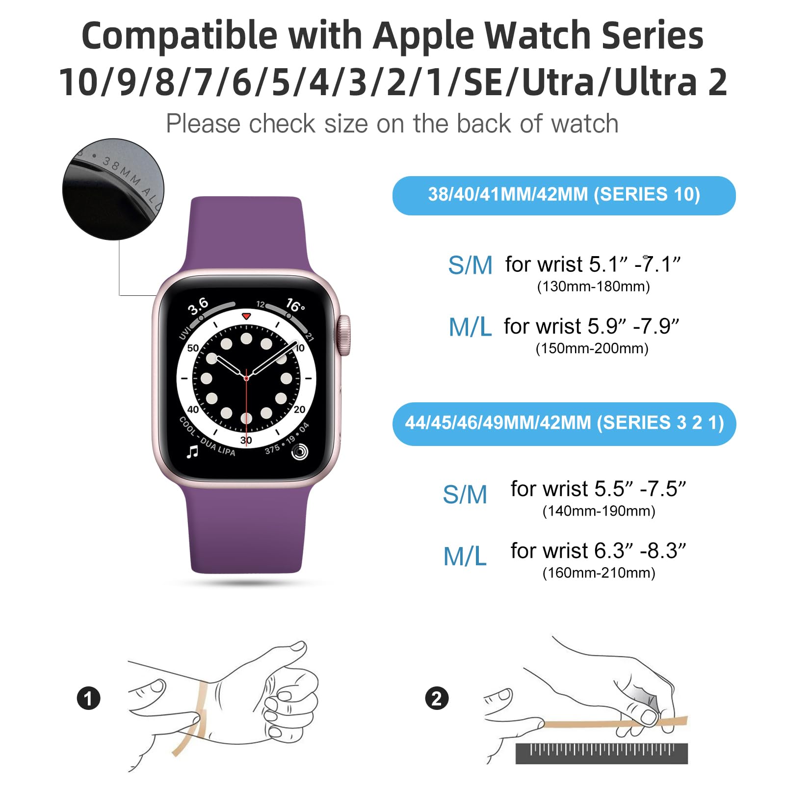 CeMiKa Cinturino Compatibile per Apple Watch Cinturino 38mm 40mm 41mm 42mm 44mm 45mm 46mm 49mm, Silicone Cinturini di Ricambio per iWatch Series 10 9 8 7 6 5 4 3 2 1 SE, 38mm/40mm/41mm-S/M, Prugna