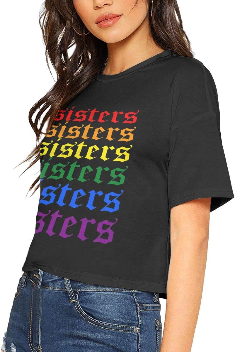 Sisters-James-Charles Sexy Exposed Navel Female T-Shirt Bare Midriff Crop Top T Shirts