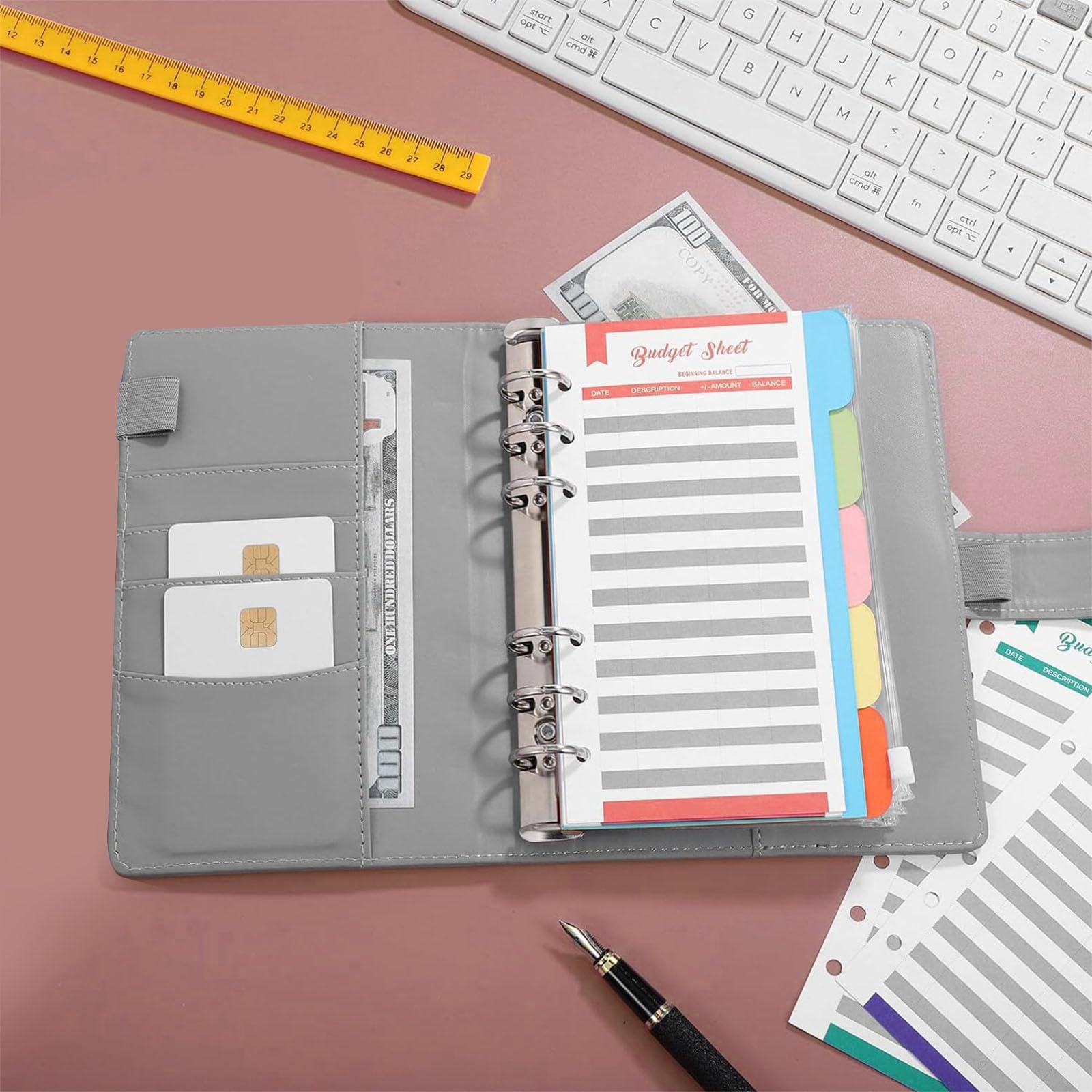 Helweet A6 Binder Cover, PU Leather, Refillable, Budget Planner, Grey, Grau - Image 3