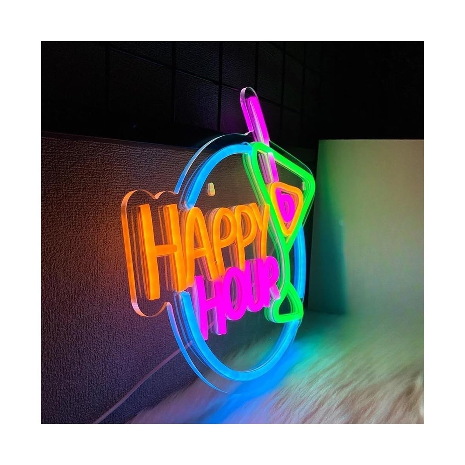Luces de neón Letrero De Neón Happy Hour Para Bar, Club, Dormitorio, Luces Para Oficina, Hotel, Pub, Cafetería, Boda, Fiesta, Arte Decorativo De Cuevas,35cmх31cm