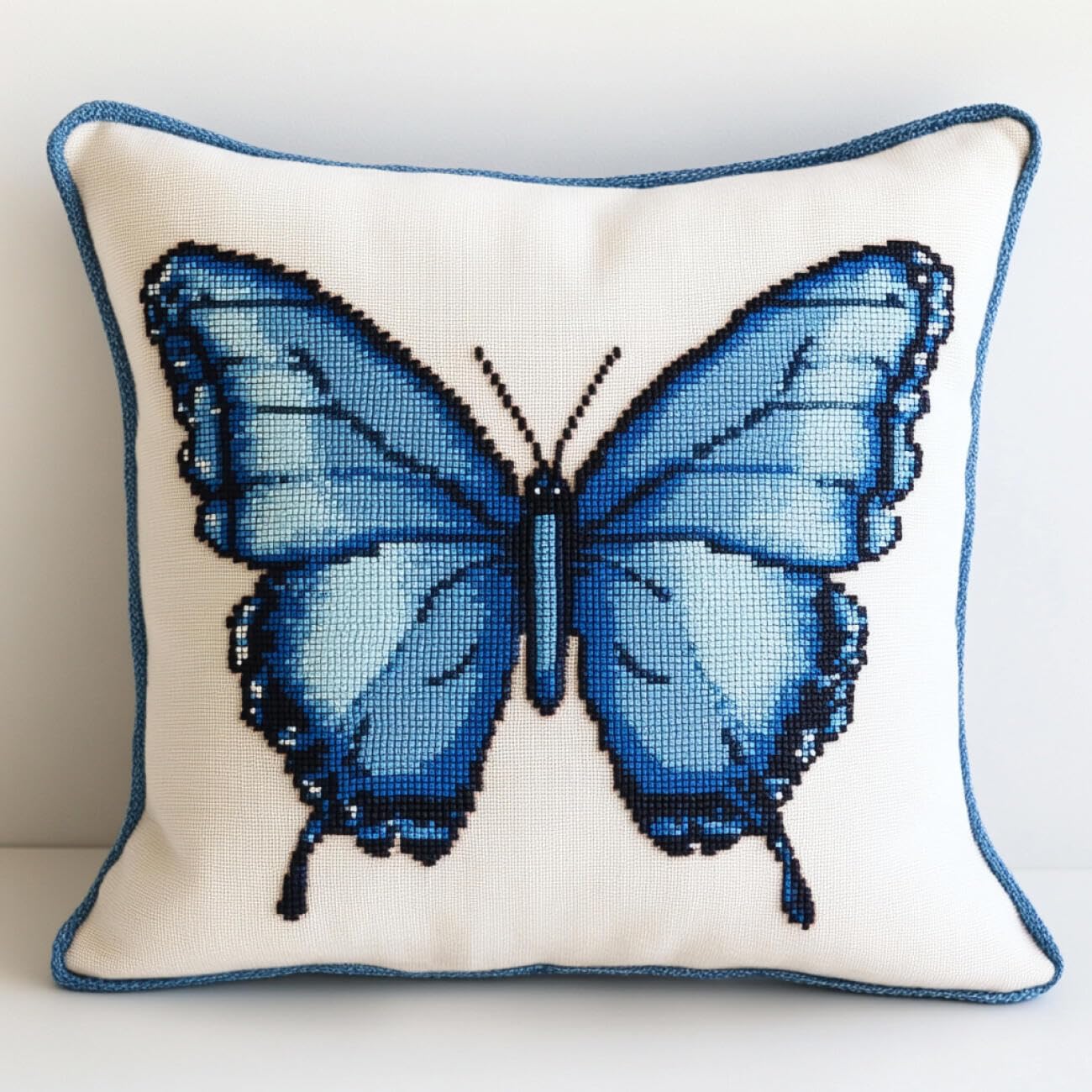 Henypt 9CT Cross Stitch Cushion Kits Cartoon Butterfly DIY Cushion Embroidery Kit Needlepoint Handmade Needlework Cushions Kits Stitched Pillow Cover Set for Adults Beginners 45x45cm