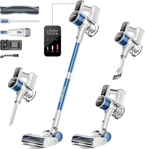 FABULETTA Aspiradora inalámbrica de 35 Kpa Aspiradora de palo de 450 W con faros de motor sin escobillas, 55 minutos de tiempo de ejecución,