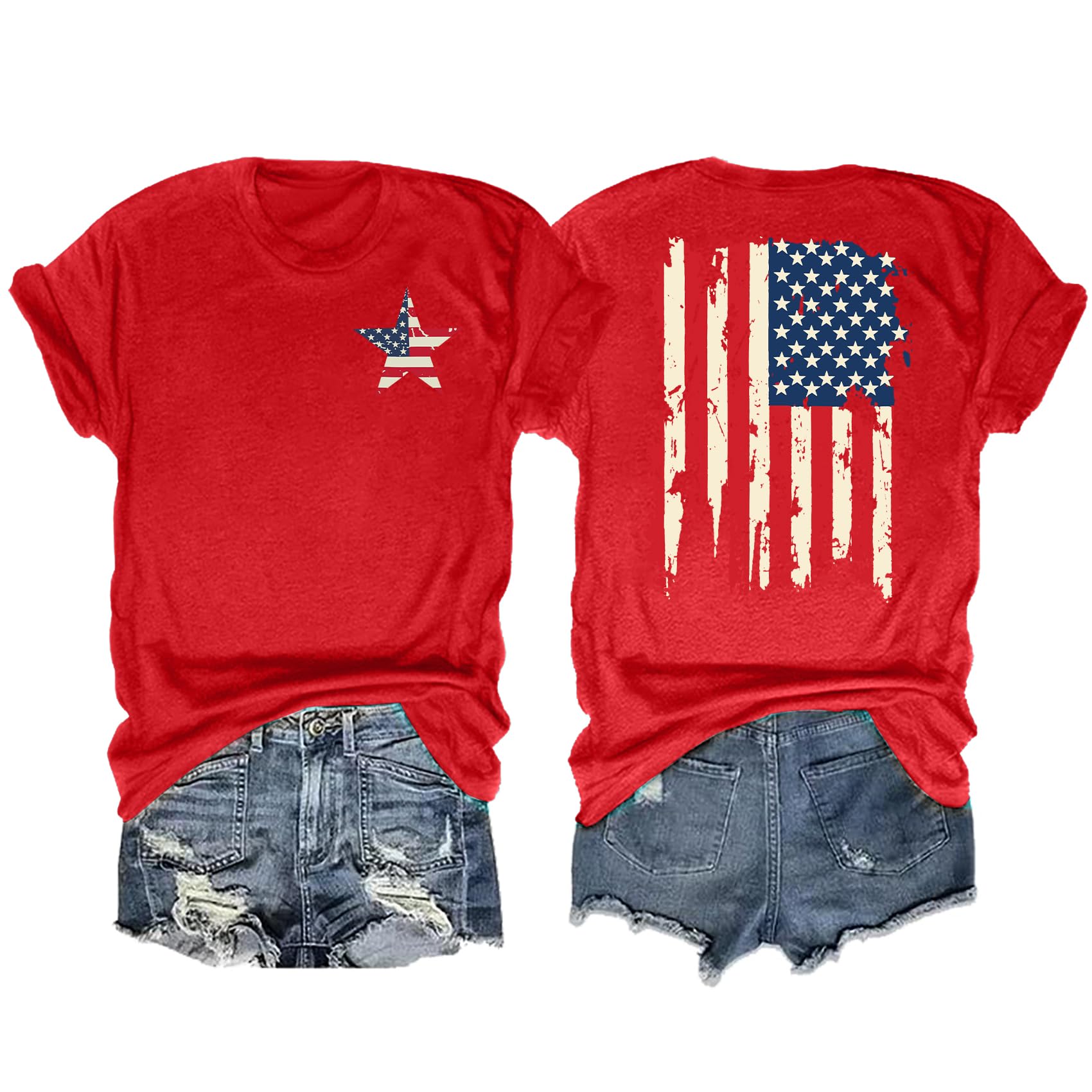 American Flag Shirts for Women: 4th of July T Shirt Funny USA Print Tees Patriotic Casual Short Sleeve Tops
