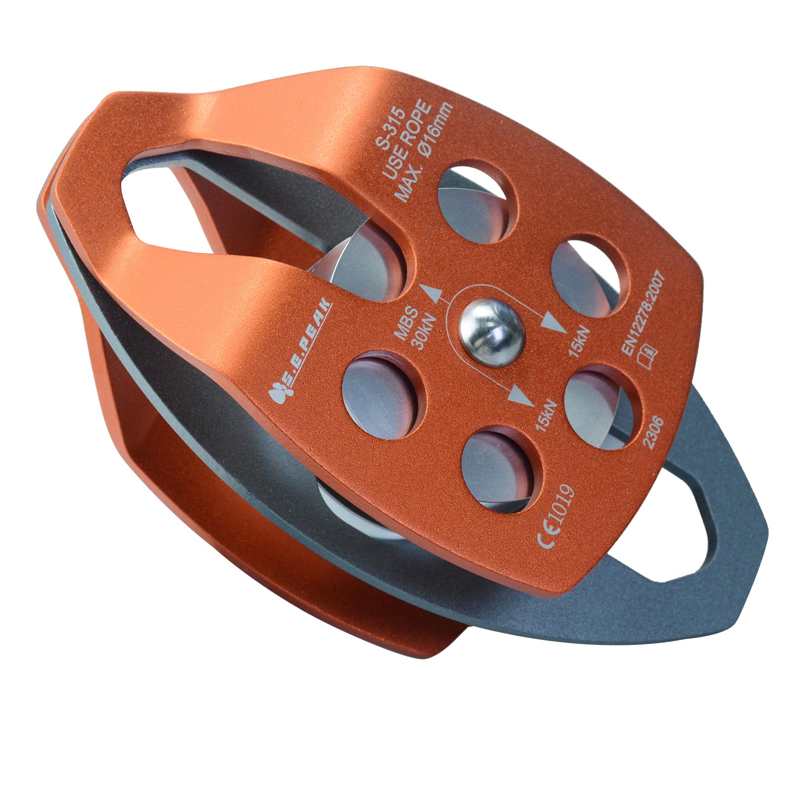 SEPEAK CE 30kN Large Rescue Climbing Pulley Double Sheave with Swing Plate, Portable Outdoor Safety Pulley for Backyard Zipline,Climbing&Rock Lifting,Fits Rope up to 16 mm/Holds Up to 6750lbs,Orange