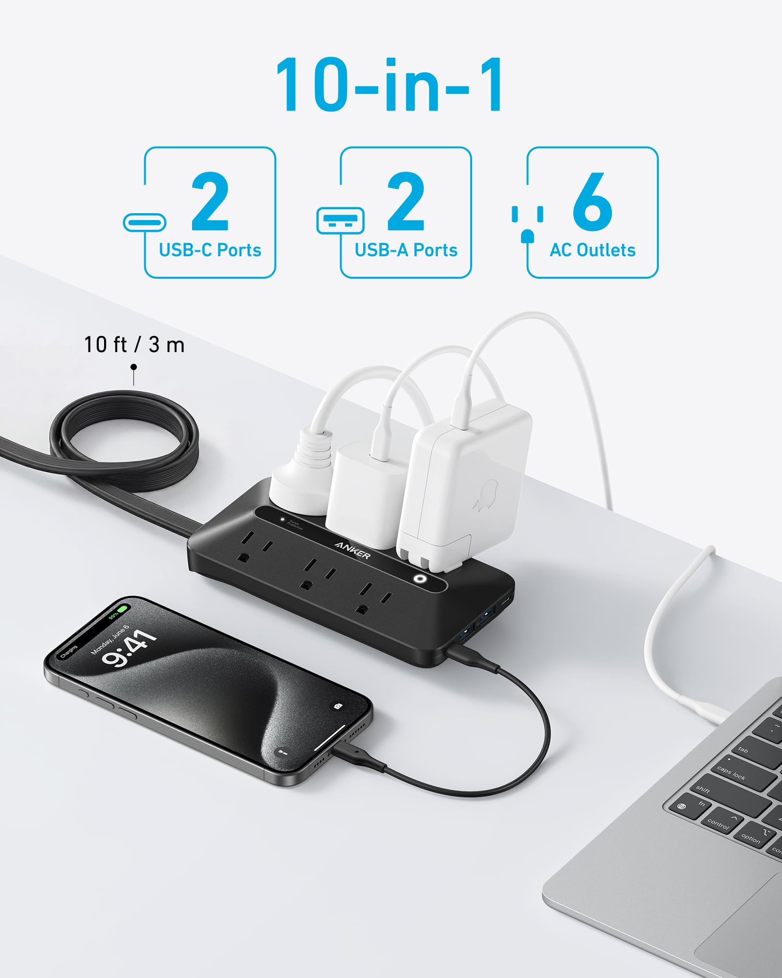 Amazon.com: Anker Power Strip with 300J Surge Protector, Flat Plug