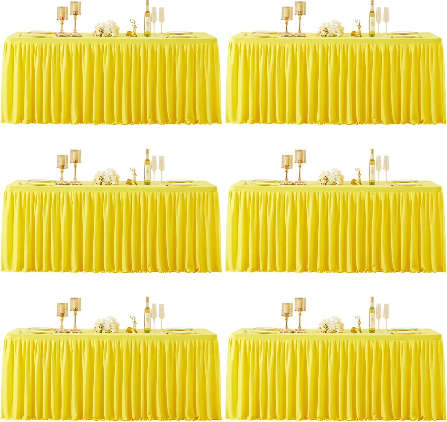 6 Packs Yellow Spandex Tablecloths Rectangle Tables 6ft, Stretch Fitted Table Covers for 6 Foot Tables Wrinkle Free Rectangle Table Cloth with Skirt for Birthday Party Events Banquette Baby Shower Yellow 6FT-6 Packs