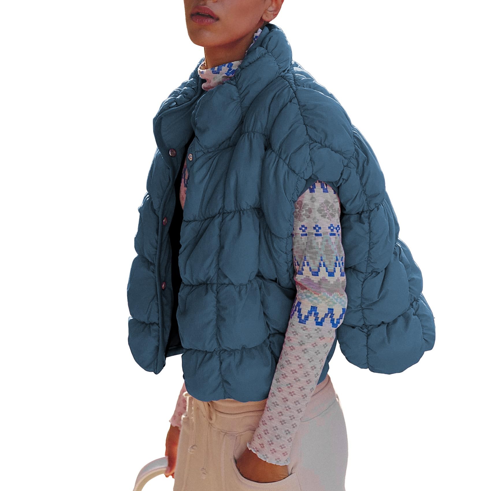 Duyang Womens Quilted Wrap Puffer Vest Cropped Stand Collar Sleeveless Jacket Lightweight Warm Gilet Winter Fall Outfits