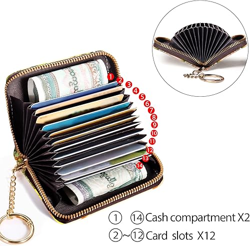 Miniatura 4 de Tarjetero RFID para tarjetas de crédito, cartera pequeña para mujer con llavero con cremallera, divertido estampado de cuero para tarjetas de