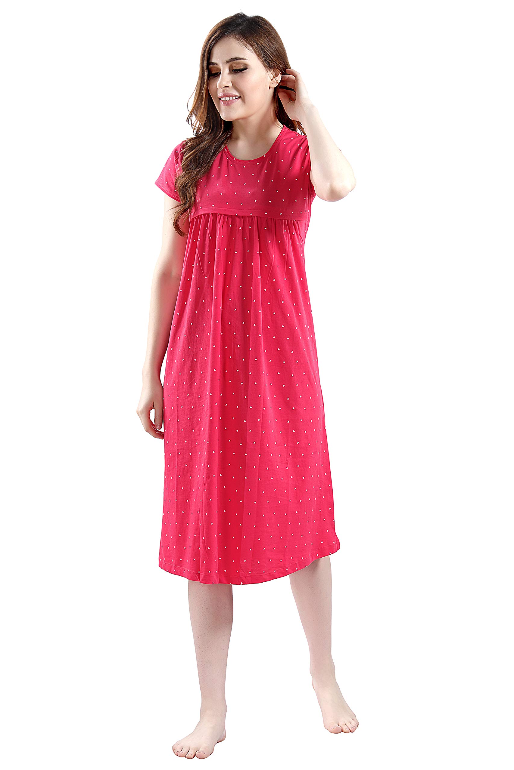 AV2 Women's Cotton Floral Calf Length Maternity Nighty (3094BL_Red_L) - Image 6 thumbnail