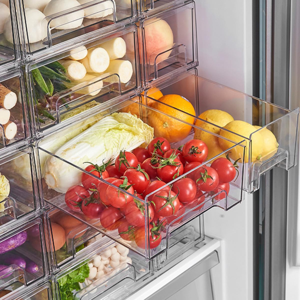 Ipetboom Caja Organizadora Transparente para Refrigerador de Gran Capacidad Pet y Fácil de Extraer, Adecuado para Verduras y Quesos Rallados en Cocina o Encimera