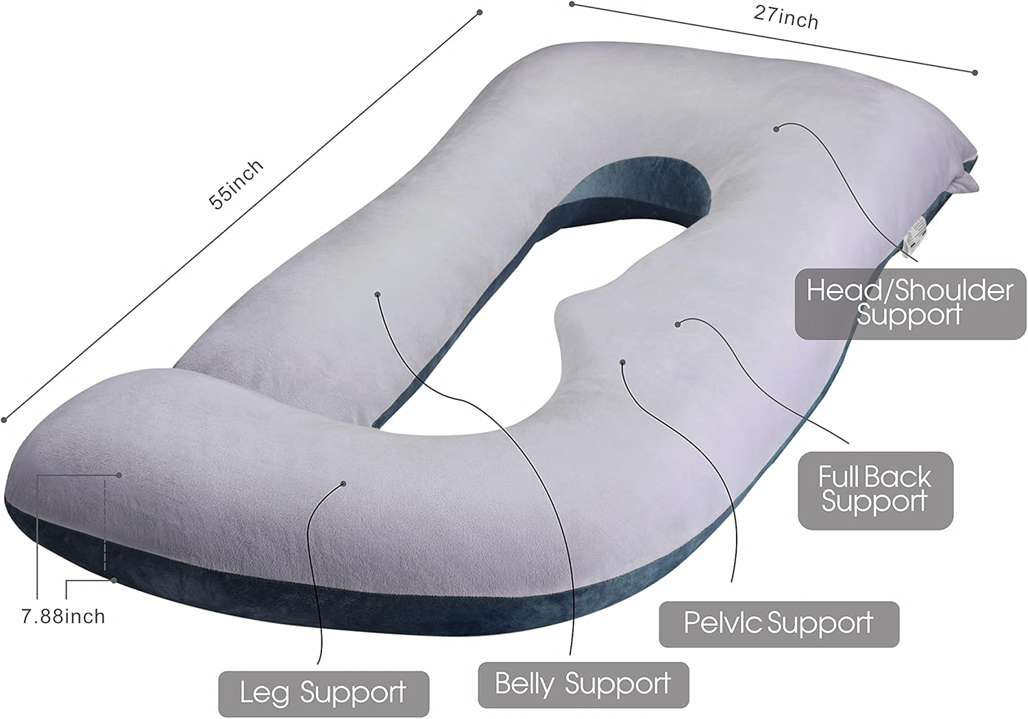 Pregnancy Pillows for Sleeping , cauzyart 55 inches U-Shape Full Body Pillow and Maternity Support - for Back, Hips, Legs, Belly with Removable Washable Velvet Cover(Grey and Navy Blue : Baby