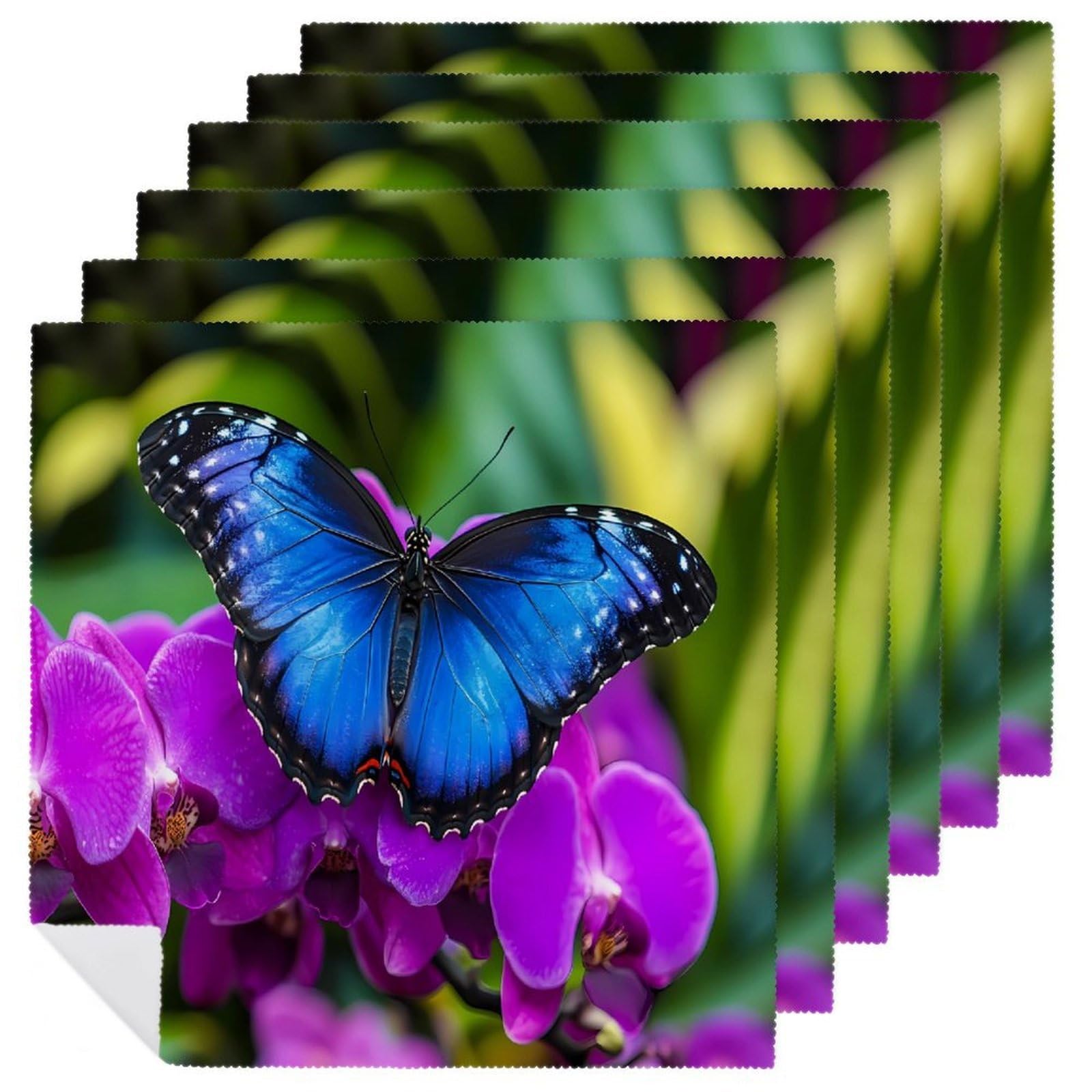 Servilletas de cena reutilizables cuadradas y suaves con estampado floral de mariposa azul