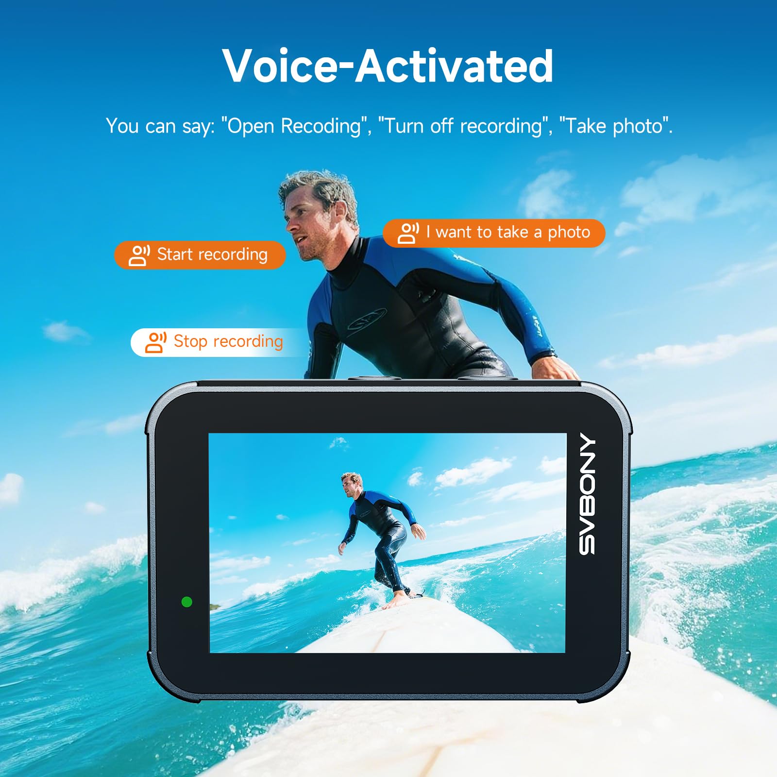 SVBONY ACT20 4K 60FPS Dual-Screen Unterwasserkamera (SVGo2 Upgrade) | Action Cam mit EIS 2.0, 12m wasserdicht (ohne Gehäuse), Sprachbefehl, Dual-Display, 2x1350mAh Akkus für Surfen, Schnorcheln