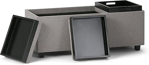 Miniatura 416 de Otomana rectangular de almacenamiento de cuero sintético Simpli Home Avalon., Cuero, Marrón Azul,Marrón Chocolate,Cloud gris,Gris oscuro,Azul