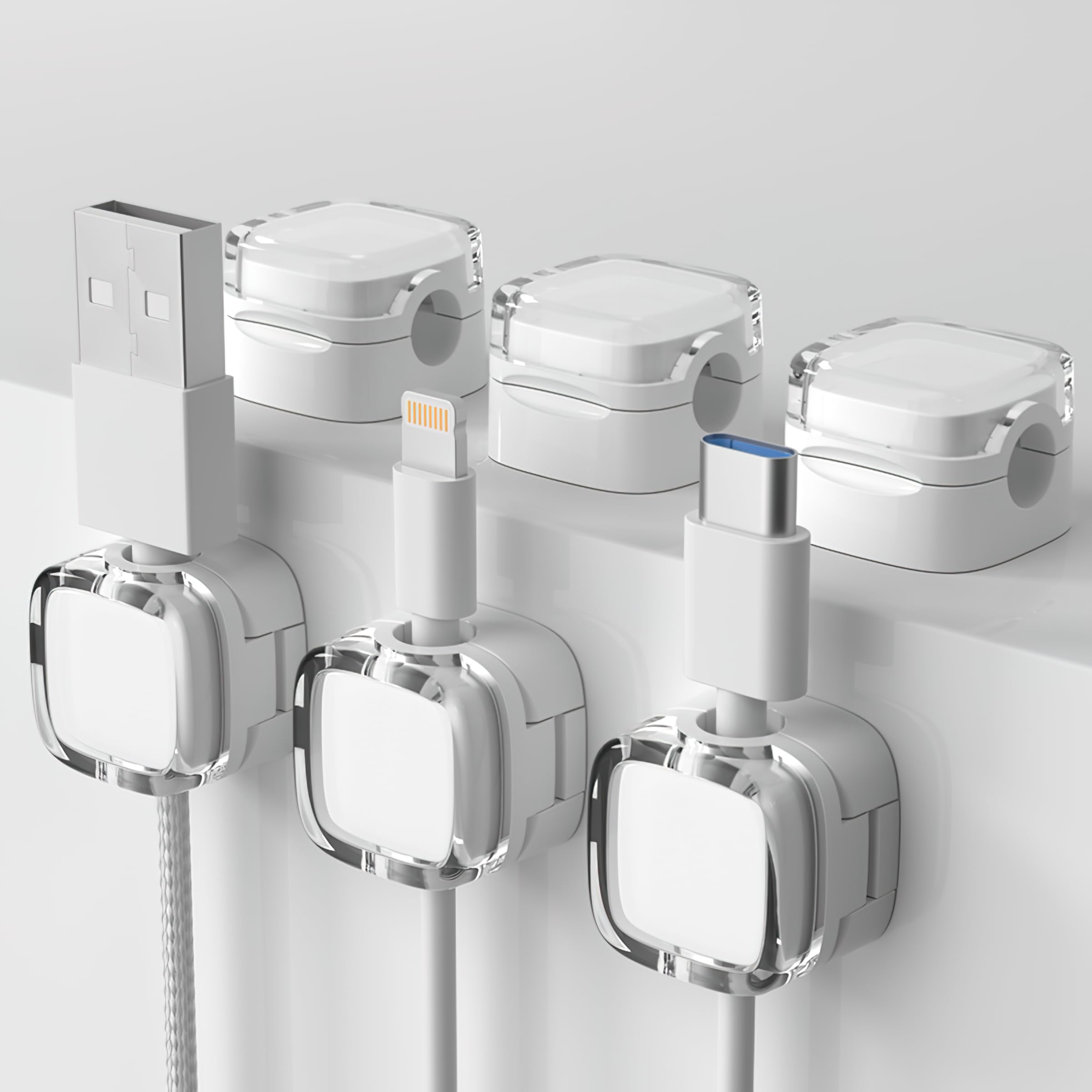 Magnetic Cable Organizer Clips,2025 New Cord Holder for Nightstand,Storage Holder with Strong Adhesive, Phone Charging Cable Keeper(6 Pcs) (White)