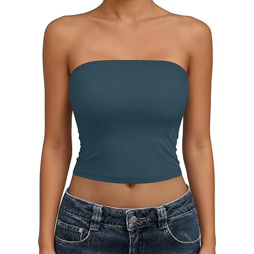 Trendy Queen Womens Tube Tops Strapless Crop Tops Basic Backless Sleeveless Going Out 2026 Spring Outfits Summer Clothes