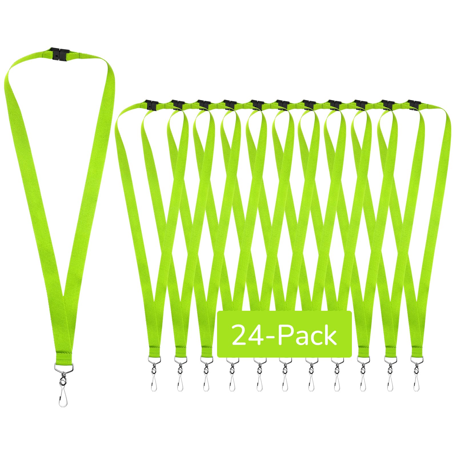 WEZEBEL 24-Pack Apple Green Breakaway Lanyards for id Badges, Polyester Neck Straps for ID Cards, Keys, Office, School & Events