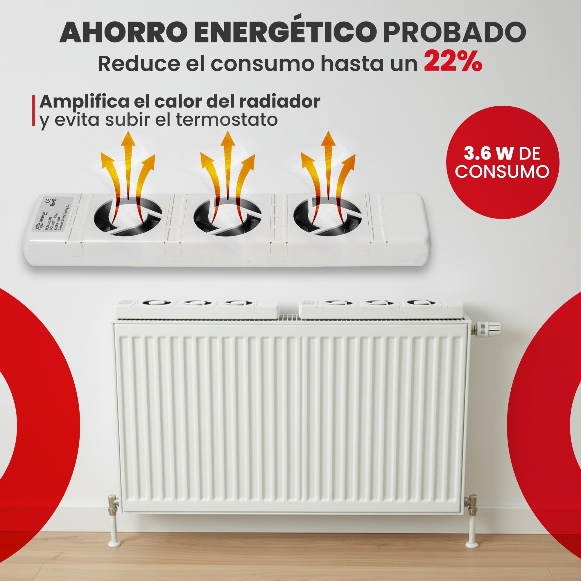GOLDMAN SERVICE | Ventilador de Radiador Inteligente – Set Doble | Termostato Automático, Silencioso, Bajo Consumo 3.6W | Distribución de Calor Rápida para Radiador de Calefacción