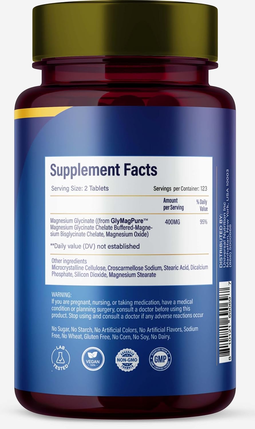 AJS Magnesium Glycinate 400mg, Magnesium Glycinate Capsules 246 Tablets, Gluten-Free, Non-GMO Supplements, Dietary Magnesium Supplement with Organic Coating, Supports Your Well-Being, 4 Months (4)