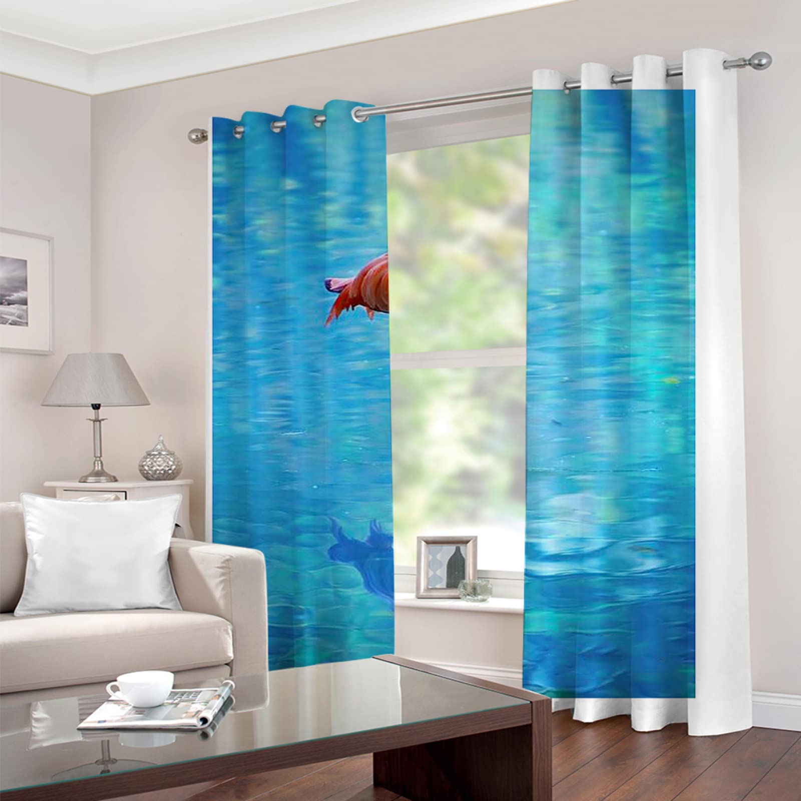 Tende Oscuranti Termiche Isolanti Camera Da Letto Con Occhielli Motivo Stampati In Uccello Rosso In Acqua Blu 3D Tende Oscuranti Termiche Isolanti Per Soggiorno Moderne 2 Pezzi 150X160Cm(LxA