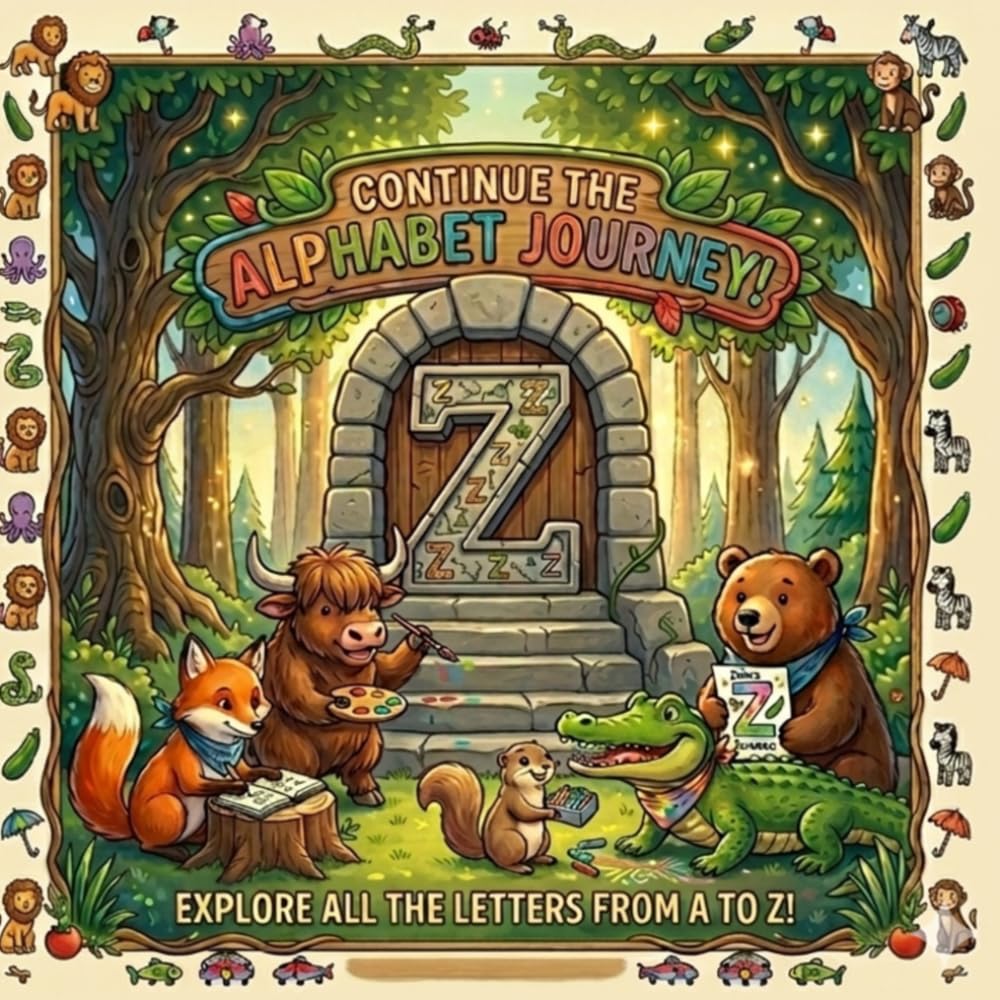 Continue the Alphabet Journey!: A Creative ABC Journey with Animals for Kids Ages 3-7 | Unique Hand-Drawn Illustrations