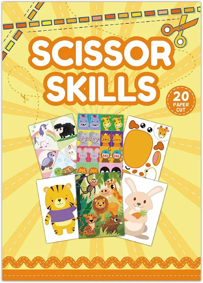 TERRIFI Scissor Skills Activity Book for Kids, 20-Page Cutting Practice Workbook with Lines, Shapes and Patterns, Colour and Cut Preschool Activity for Toddlers and Kindergarten Beginners