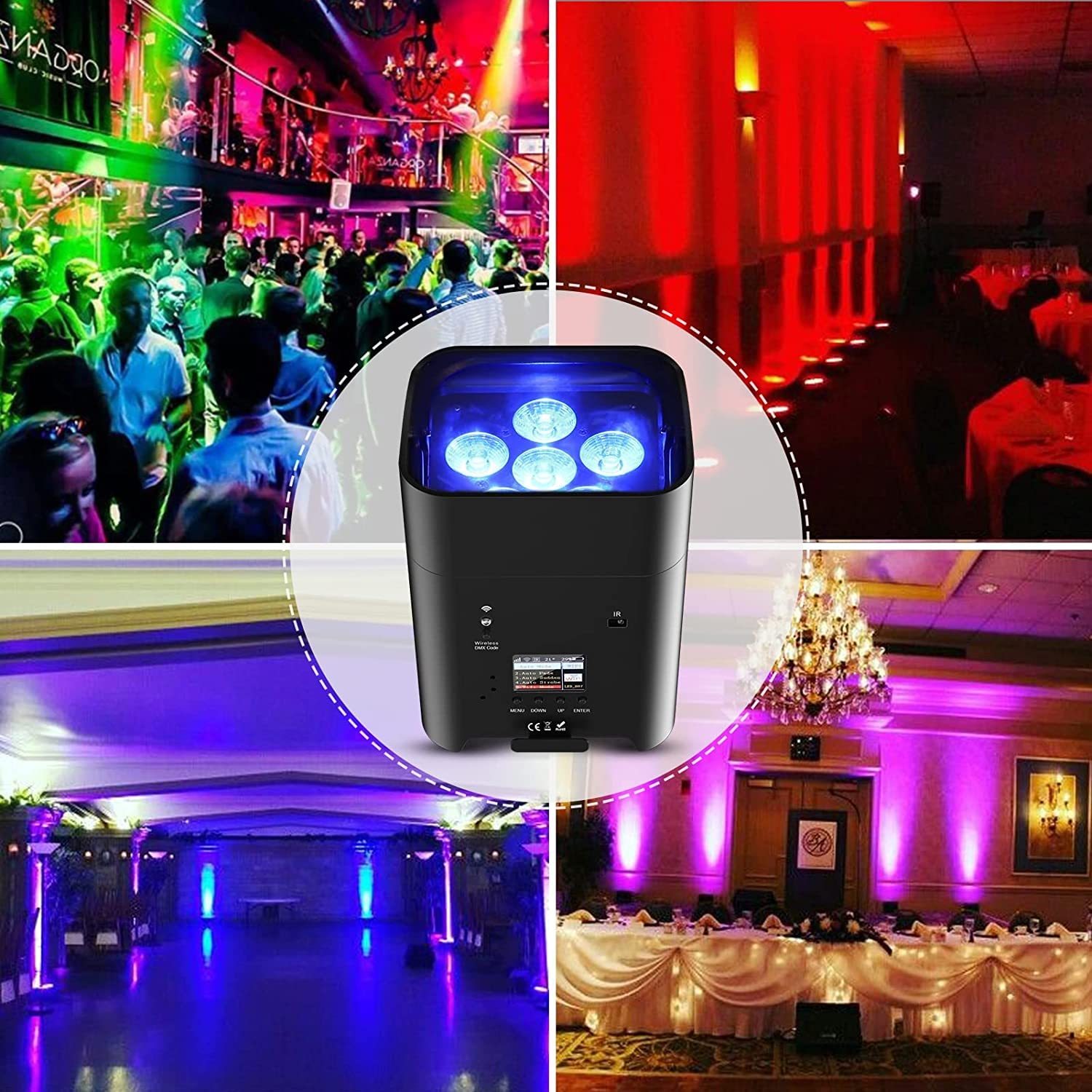 2er 108W Akku led par scheinwerfer strahler RGBWA+UV DMX wiederaufladbarer Batterie partylicht Bühnenlicht mit Fernsteuerung/APP/IR disco licht für dj Bar KTV Band Geburtstag Hochzeit