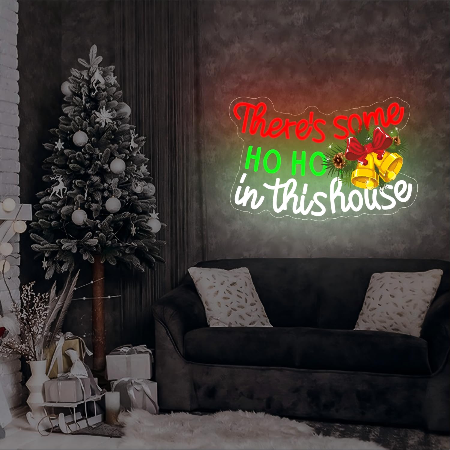 Letrero de neón de Navidad Ho, letrero LED de Navidad regulable con texto en inglés "There's Some Ho Ho Hos In This House", letrero de neón iluminado para regalo de Navidad, dormitorio, sala de estar