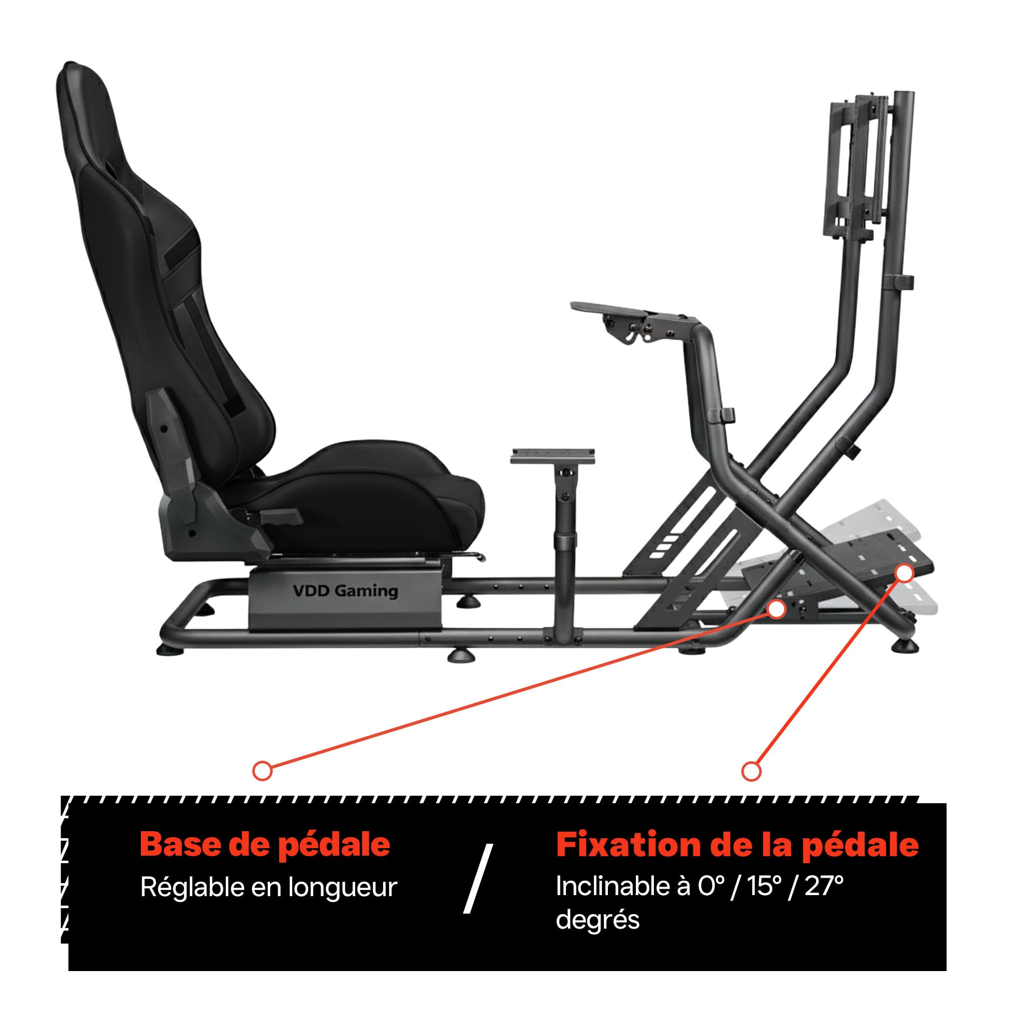 VDD - Simulateur de cockpit avec siège baquet - entièrement réglable – siège baquet