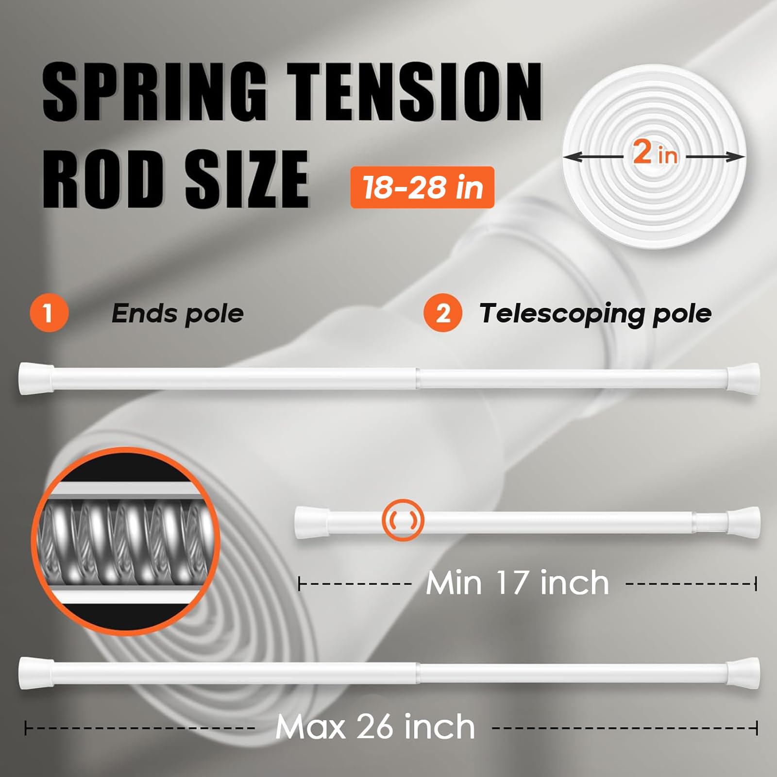 AIZESI Tringle de tension blanche pour fenêtres de 40,6 à 71,1 cm, sans perçage, petite tringle de tension réglable à ressort pour placard, en acier inoxydable extensible