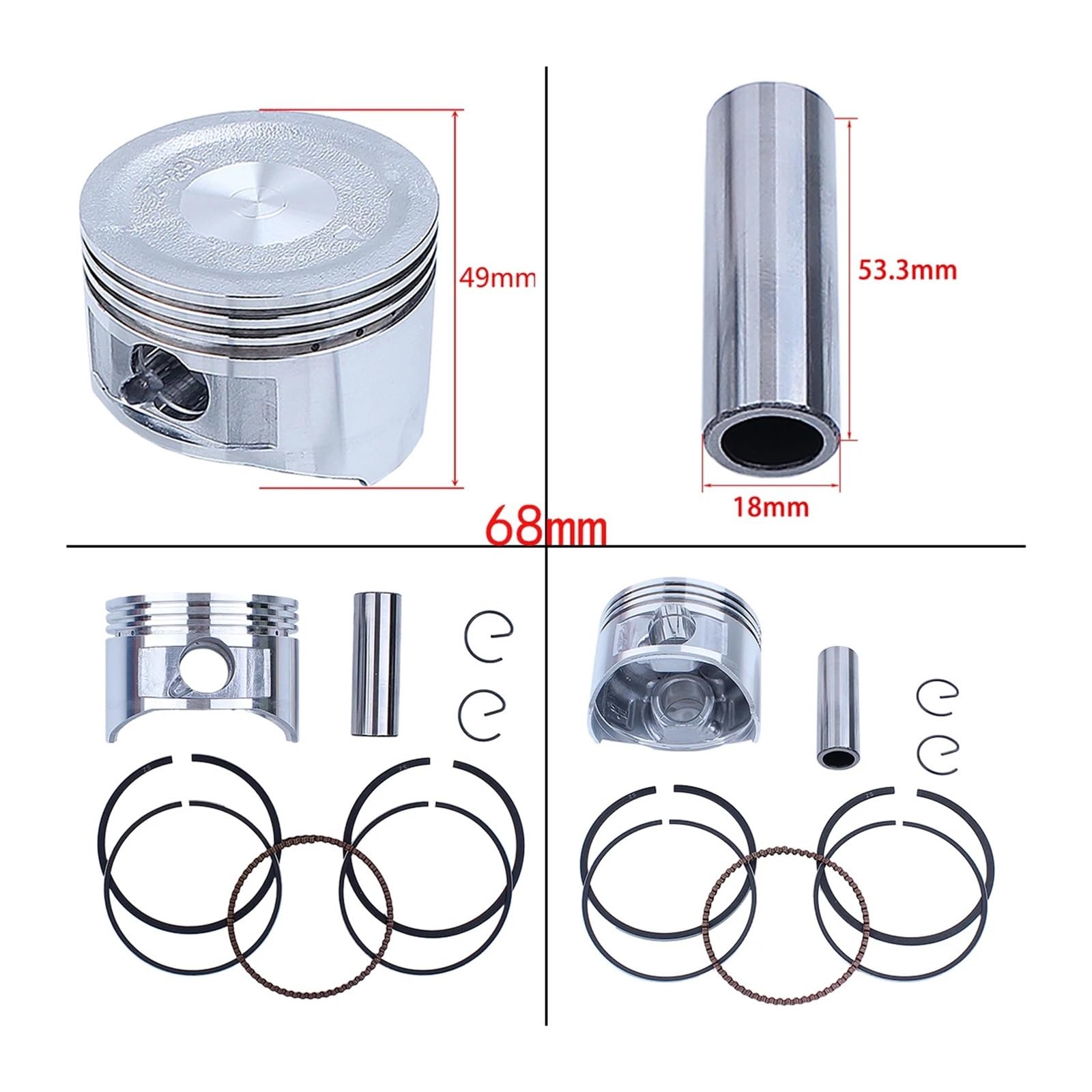 Kit Completo de Juntas de biela y pistón de 68 mm for Motor GX160 de 6,5 HP, Repuesto for cortacésped.