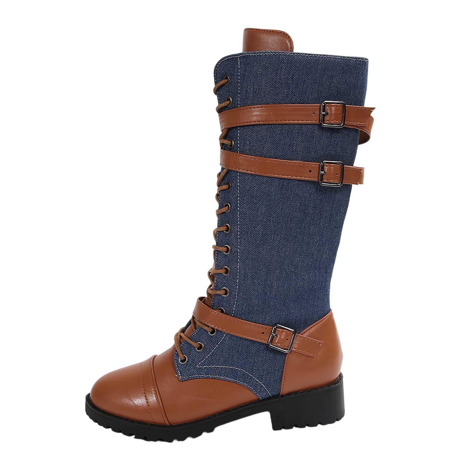 Generisch Stivali da equitazione invernali Stivaletti alla moda in pelle scamosciata e camoscio per l'inverno con allacciatura e suola comoda e spessa